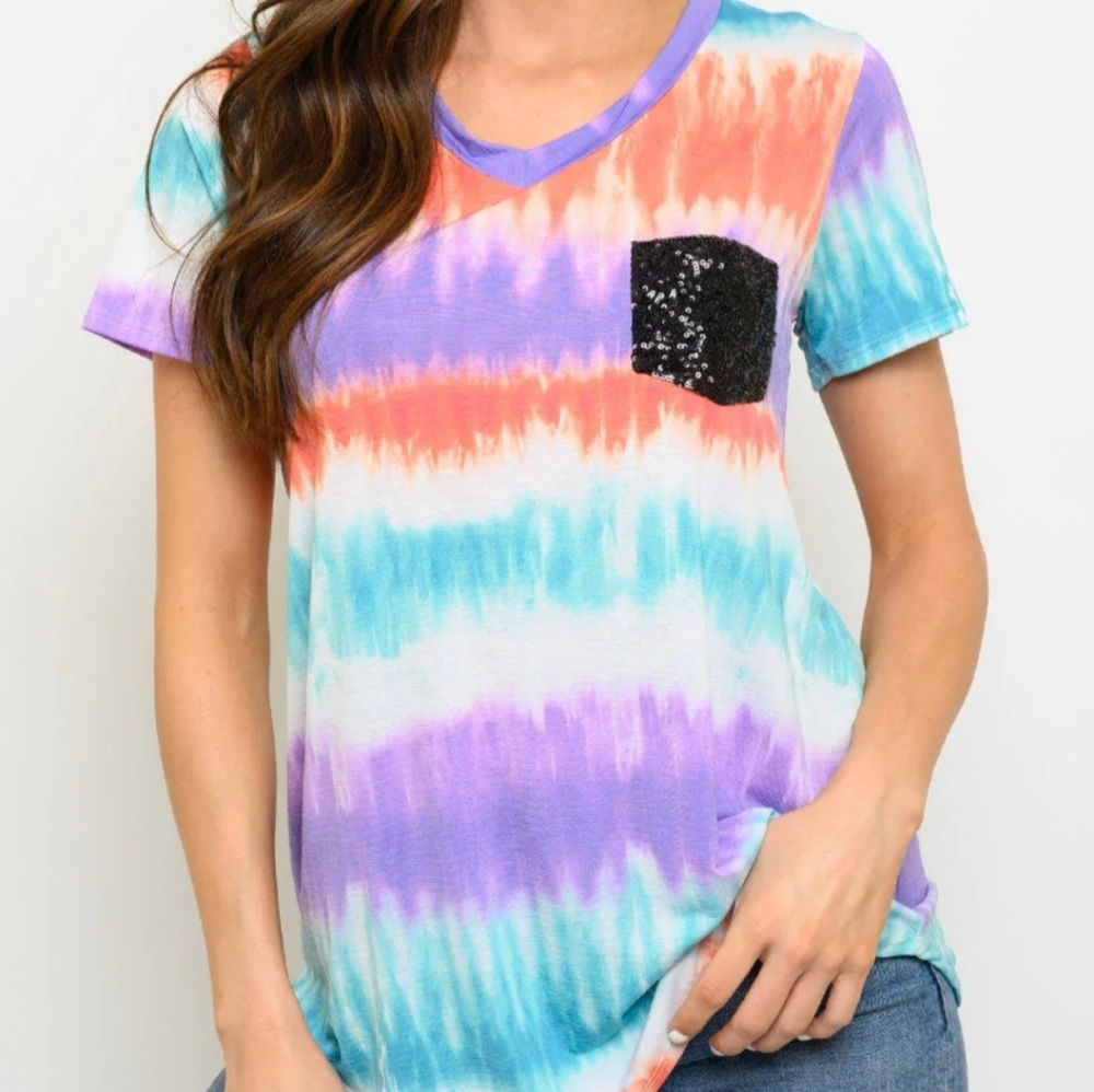 Multi shirt with sequin pocket